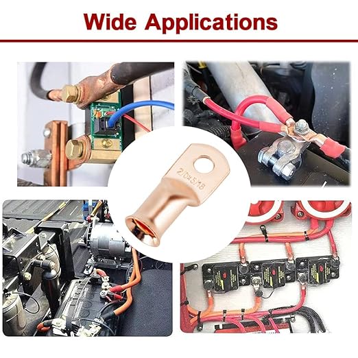 10Pcs 2/0 AWG 5/16" Stud Heavy Duty Copper Wire Lugs 2/0 Gauge Ring Terminals Battery Cable Ends Bare Copper Eyelets Tubular Ring Terminal for Car Boat Marine