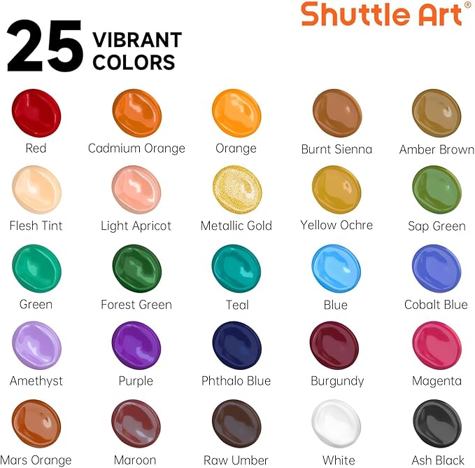 Shuttle Art Acrylic Paint Set, 25 Vintage Colours, 2oz/60ml Bottles, Rich - Image 3