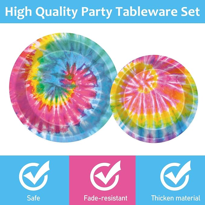Qyeahkj 25 Guests Tie-Dye Party Supplies, Tie-Dye Party Plates Napkins Forks Set - Image 3