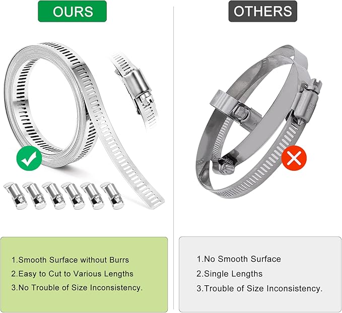 Hose Clamps, DIY 8.5 FT Metal Strap + 6 Fasteners, Hose Clamps Stainless Steel, Large Adjustable Hose Clamp Pipe Clamp for Pipe Automotive Mechanical Applications