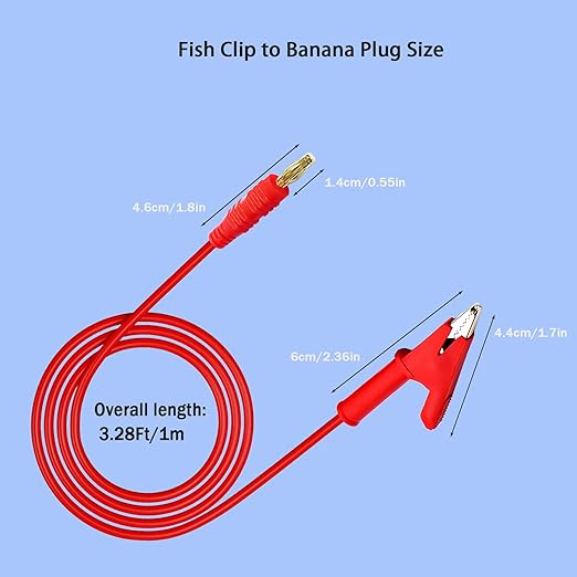 Banana Plug to Alligator Clip,Test Leads with Alligator Clips, 4mm Banana Plug Heavy Duty Test Leads with Alligator Clipsfor Multimeter, Battery Testing,12AWG 3.28Ft 2PCS.