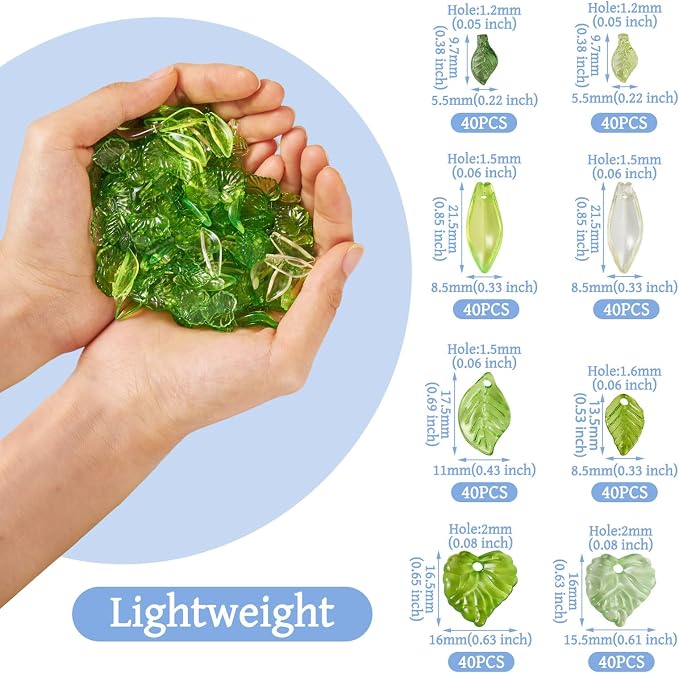 Pandahall 320 Pcs Green Acrylic Leaf Beads Transparent Maple Leaves Pendants - Image 6