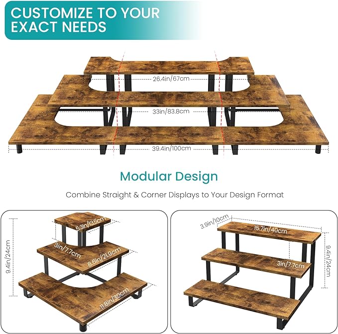 ELITEROO 3 Tier Wooden Display Riser Stand, Portable Products Display Shelf - Image 3