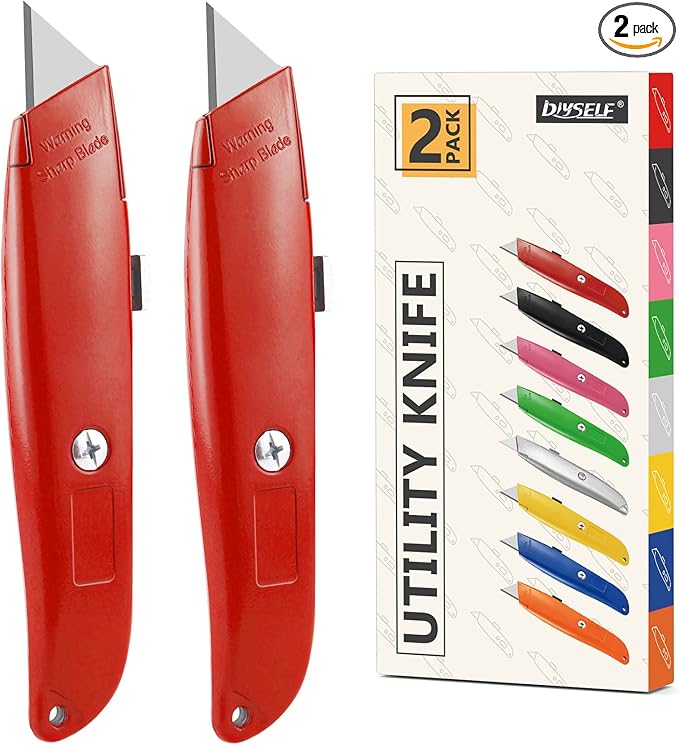 DIYSELF 2Pack Utility Knife Box Cutter Retractable Blade Heavy Duty(Red)
