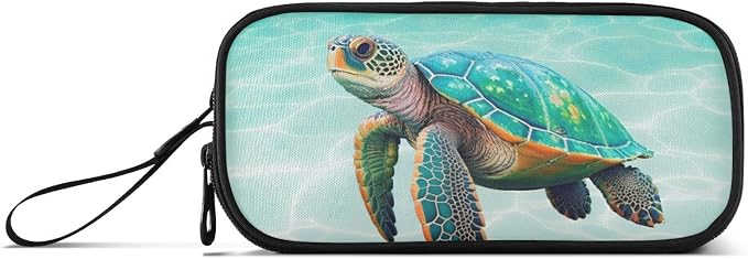Sea Turtle Teal Pencil Case Box Boys Girls Large Pencil Pouch - Image 2