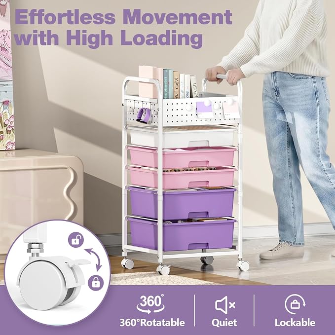 5 Drawer Rolling Storage Cart - Image 5