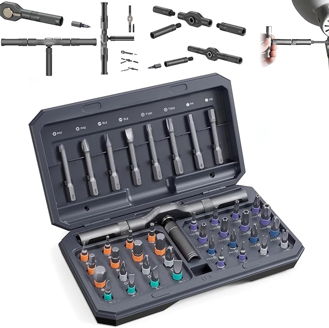 42 in 1 Magnetic Screwdriver Sets,Magnetic Drive Tool with Detachable Ratchet Handle,Multi Bit Ratchet Screwdriver Set,Multi Bit Ratcheting Screw Driver Set with Storage Case Repair Tool Kit (Gray)