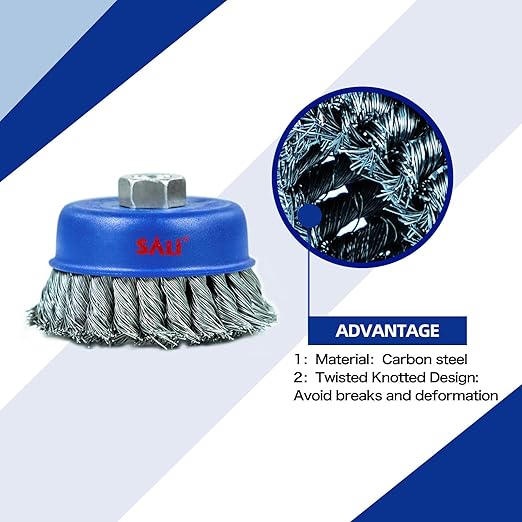 SALI 6 Pack Wire Cup Brush, 4 Inch Twisted Knotted Cup Brush for Grinders, with 5/8-11 Inch Arbor for Heavy Cleaning Rust, Stripping and Abrasive, for Angle Grinder