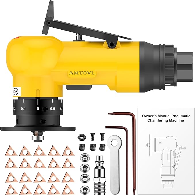 AMTOVL Air Chamfer Tool - Mini Pneumatic Chamfering Machine, 30000 RPM Pneumatic Chamfering Tool, 45 Degree Air Beveling Machine with 1/4 Inch Air Inlet for Metal, Wood, Acrylic Deburring