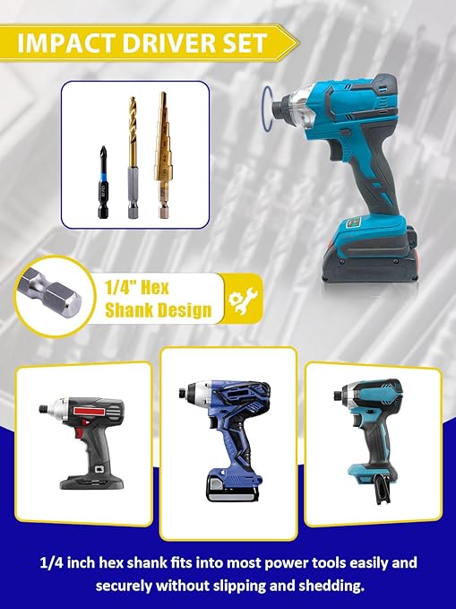 JEFE HEX 30pcs Impact Bit Set, Screwdriver Bit Set 11pcs, Hex Shank Drill Bit Set 16pcs, Step Drill Bit 3pcs, High Speed Steel Materialand Titanium Coating, S2 Alloy Steel Bits with Index Box