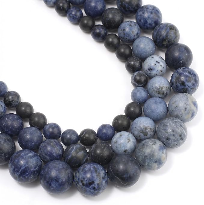 60pcs Natural Matte Olded Blue Sodalite Gemstone Beads，6mm Frosted Round Loose by Yochus