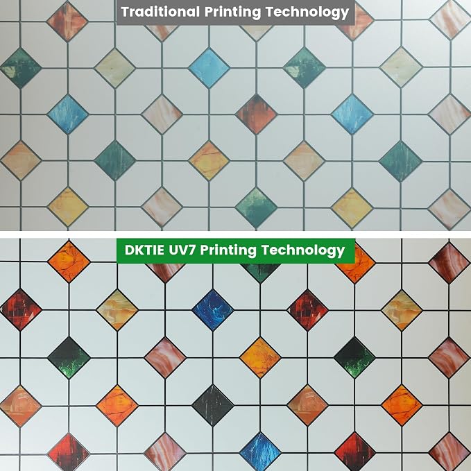 DKTIE Stained Glass Window Film Geometric Patterns, Fine Frosted Window Clings - Image 6