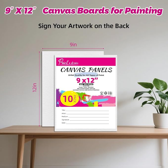 10 Pack 9"x12" Canvas Boards for Painting, Canvas Panels for Acrylics | 100% - Image 2