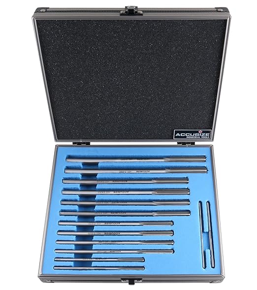 Accusize Industrial Tools Dowel Pin Reamer Size: 0.1230" Thru 0.4995", HSS M2 Premium Chucking Reamer Set, Right Hand Cut, 14 pcs Set, 5528-ST00