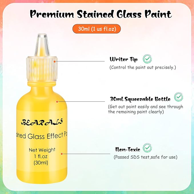 Bearals Stained Glass Paint, 12 Colors Glass Paint Set, Non-Toxic Window Glass - Image 3
