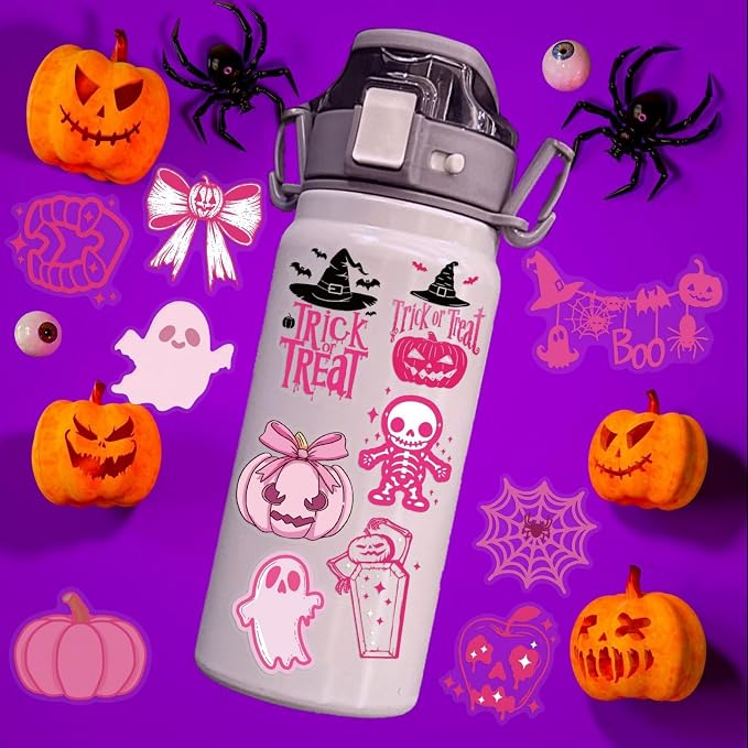 50 Pcs Clear PET Pink Halloween Stickers Decals - Image 3