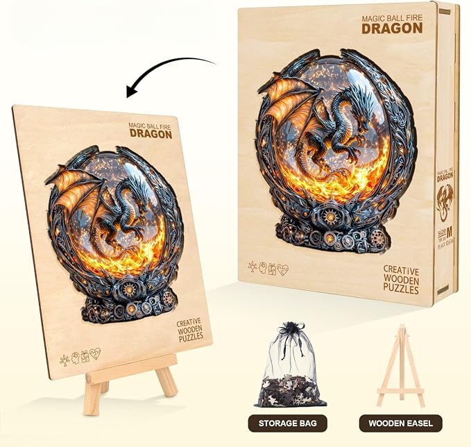 Magic Ball Fire Dragon Puzzles Adults Gifts Wooden 245 Pieces 13.4 * 12.3in - Image 5