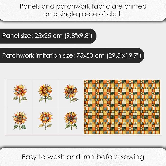 Patchwork Sunflower Cotton Fabric Panel – Six 10×10 inch Designs + Bonus - Image 3