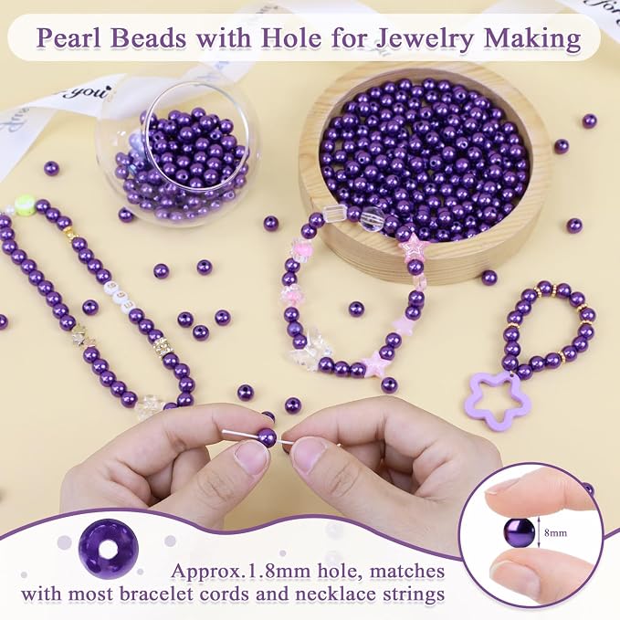 DUQGUHO Purple Pearl Beads for Crafts 8mm Plastic Pearl Beads - Image 4