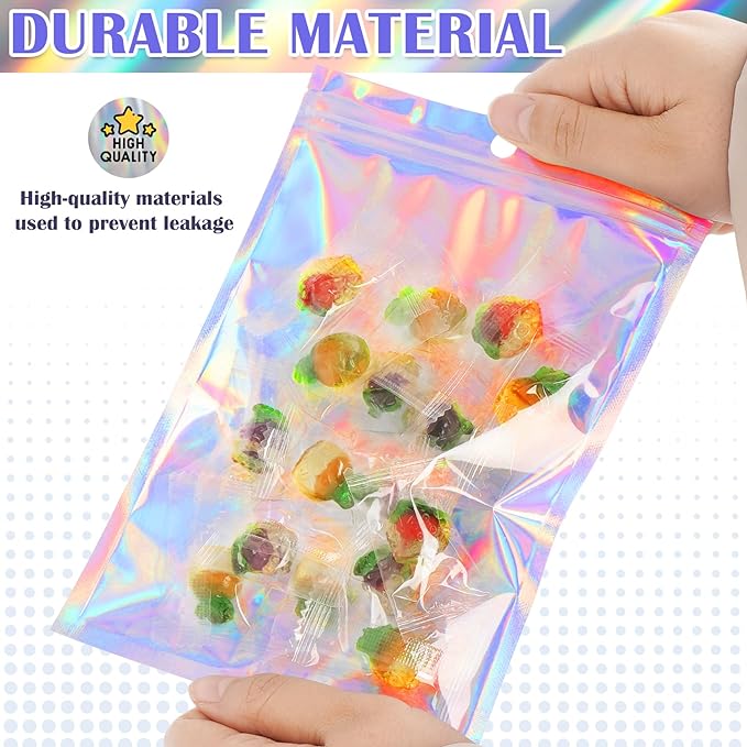 JETMORE 100 Pcs Mylar Bags, Holographic Bags, Resealable Bag - Image 4