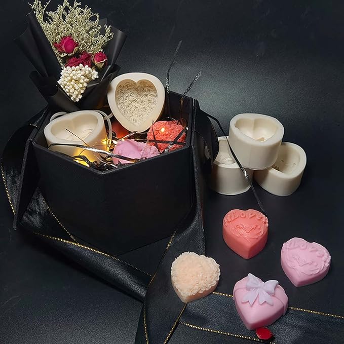 4 Pack Heart Resin Rose Flower Silicone Mold - Image 7