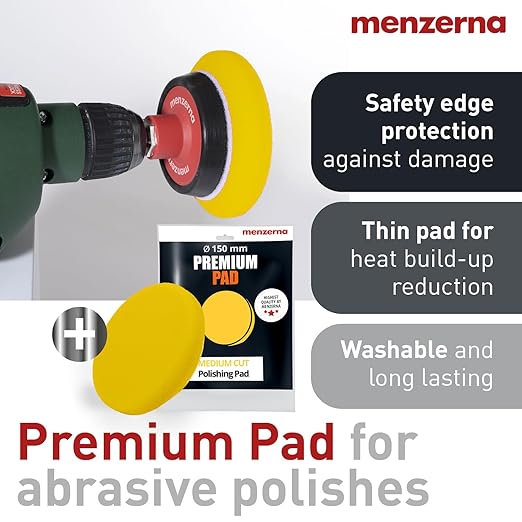 menzerna 3in1 Polishing Set – One-Step Polish + Drill Machine Adapter + Medium Cut Pad | Polish Your Car with a Cordless Drill