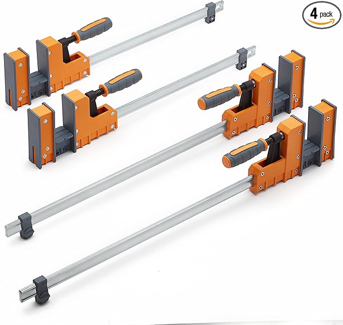 Bora 4 Piece Parallel Clamps for Woodworking Clamps 4 Pack 2 x 18 inch plus 2 x 24 inch Parallel Clamp Spreader Set Bar Clamp 1100 Lbs clamping force Bar Clamp Set 571450I