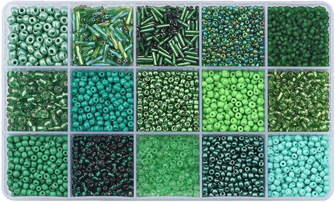 15 Grid Green Glass Seed Bugle Tube Beads Kit by Basigeese
