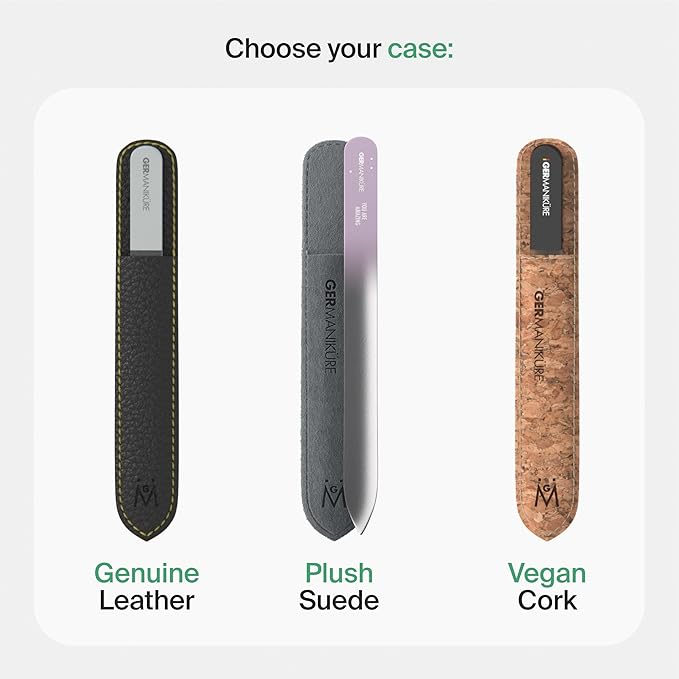 GERMANIKURE Czech Crystal Glass Nail File in Suede Leather Case, Original Black Branded, Professional Manicure & Pedicure Products for Easy Shaping of Natural Nails