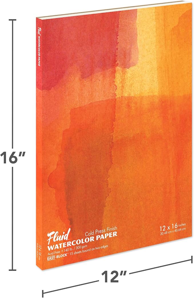 Fluid Watercolor Paper Block, 12 x 16 inches, 15 White Sheets, 140 lb Cold - Image 2