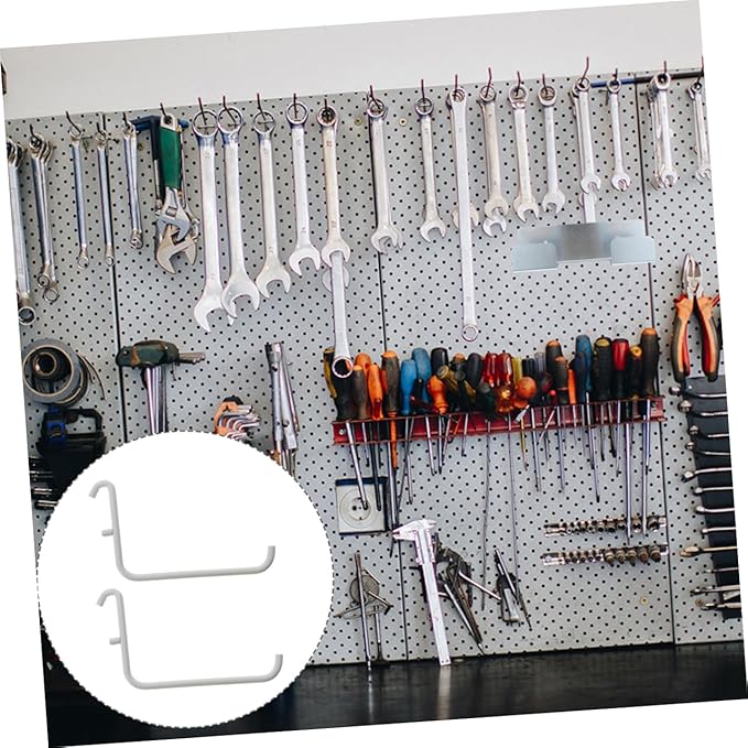 COHEALI Heavy Duty Hardware Bracket Hook Set - 3 Pack White Metal Hooks for Pegboard Tool Organization Easy Installation for Garage and Home Use