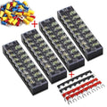MILAPEAK Terminal Block and Strip - 4pcs 8 Position 600V 25A Dual Row Screw Terminals with Cover + 4pcs Pre-Insulated Barrier Jumper Strips Black & Red + Insulated Fork Wire Connectors