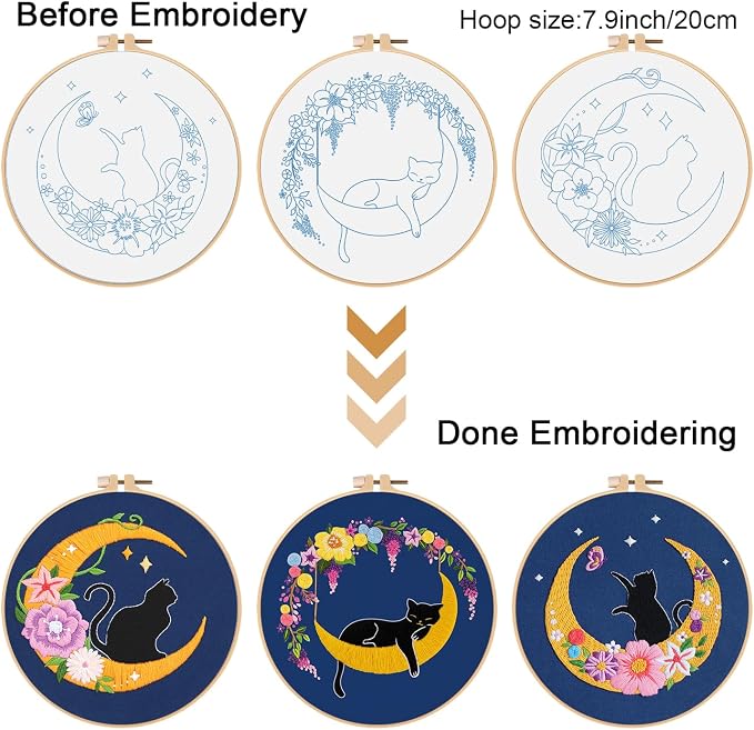 Louise Maelys 3 Sets Cat Moon Embroidery Kits - Image 3