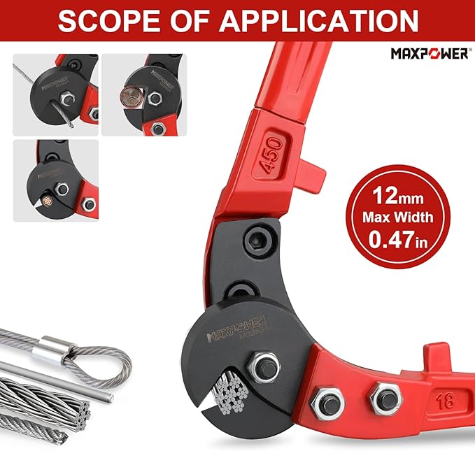 MAXPOWER Steel Cable Cutters,18-Inch Heavy Duty Wire Rope Cutter, Steel Wire Cutters Heavy Duty Industrial Strength Cable Cutter for Hard Wire Ropes, Stainless Steel Wire
