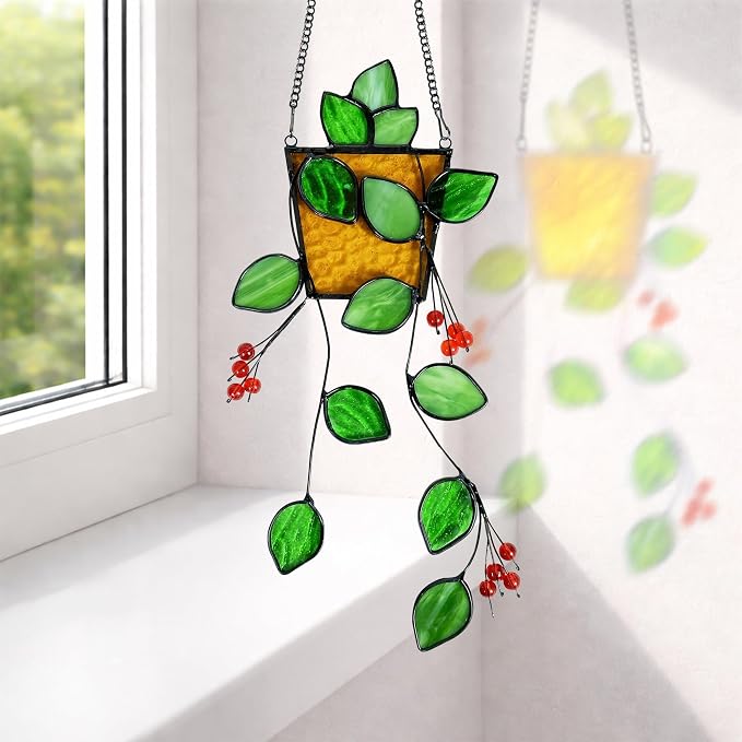 Plant Stained Glass, Stained Glass Window Hanging, Real Handmade Suncatcher - Image 2