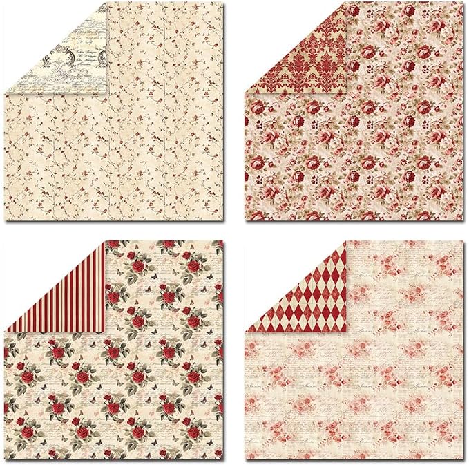 Scrapbook Paper & Scrapbooking Supplies, Vintage Red 6x6 Double-Sided Patterned - Image 4