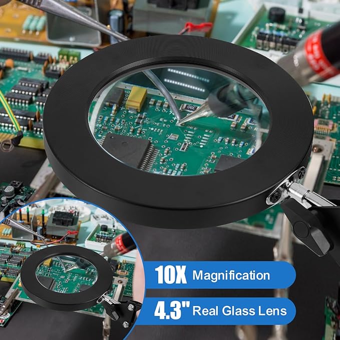 10X Magnifying Glass with Light and Clamp, Real Glass Lens, Adjustable Swing Arm - Image 3