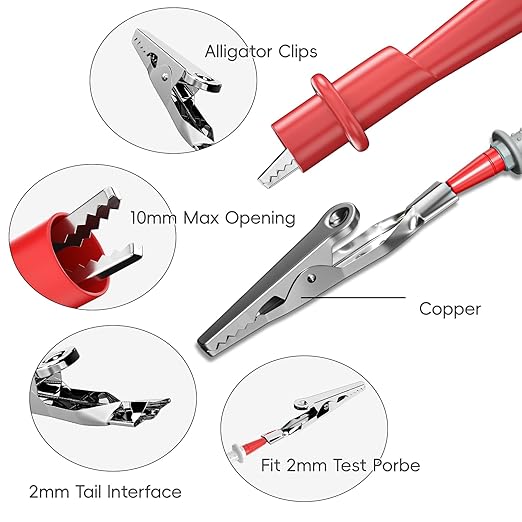 Goupchn Multimeter Test Leads Kit with Push On Alligator Clips Stackable Banana Plug to Test Hook Cable Set for Electrical Testing 1000V 10A