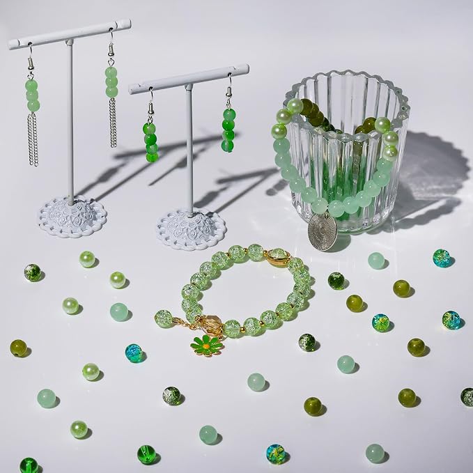 XSEINO About 1200PCS 6mm Glass Beads Bracelet Making Kit, 24 Assorted Green - Image 3