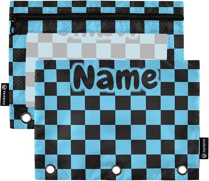 Custom Black Blue Checkered Pattern Pencil Pouch by BOENLE-WELCOMEYOURCOMING