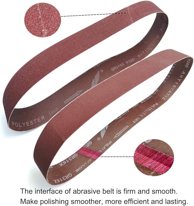 2 x 42 Inch Aluminum Oxide Sanding Belts, 2 Each of 40/80/120/150/240/400 Assorted Grits Abrasive Belts for Belt Sander, 12-Pack