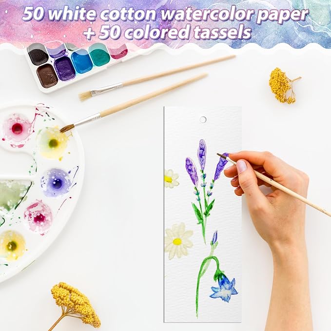 Skyygemm 100 Pcs Watercolor Paper Blank Bookmarks - Image 3