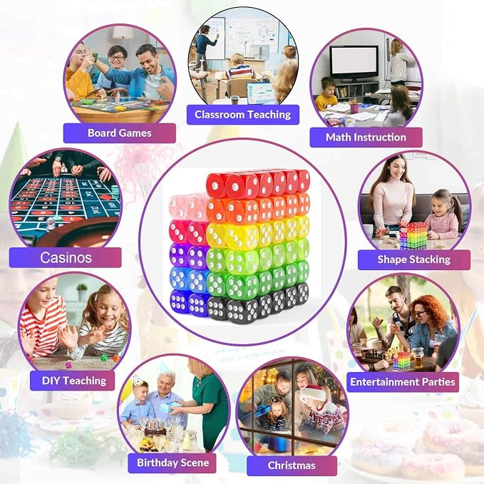 Rerdeim 110 Pieces Dice Set, Colored Game Bulk Dices, Colorful Dices, 6 Sided - Image 3