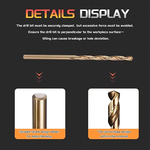 Drill Bit, #40 Cutting Diameter, 4341 HSS Gold Finish 118° Cutting Angle Number Jobber Bits - (Applications: for Drilling Soft Metal Plastic Wood), 10-Pieces