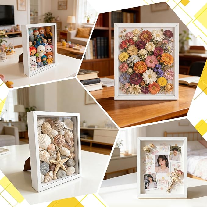 VOKOY 2 Pack 8" x 10" Shadow Box Frame, Wooden White Hollow Photo Frame - Image 4