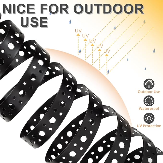 Metal Strap 1-Inch x 50FT 0.6mm Thickness Metal Strapping with Holes Galvanized Pipe Hanger Strap DIY Cutting and Installation for Pipe Support (Black)