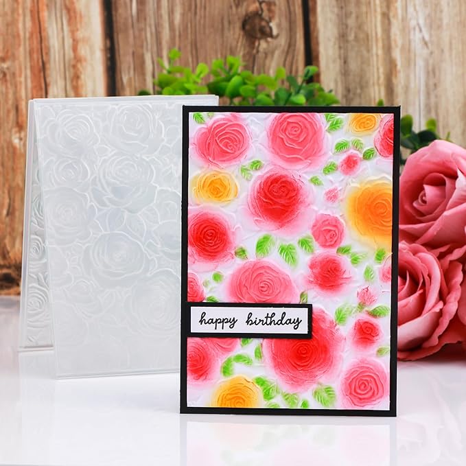 3D Embossing Folder for Card Making Texture Fades Rose Flower Background by CYFUNDESIGN