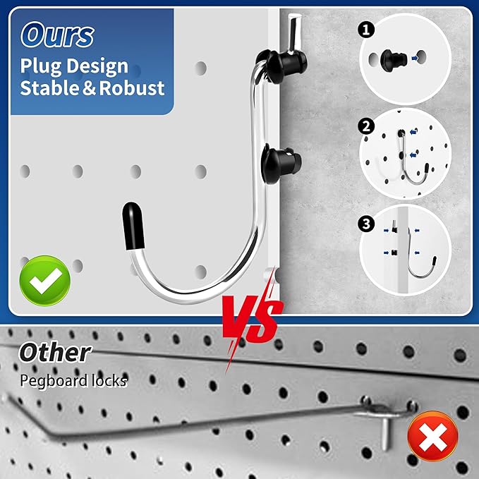 Pegboard Hook 100 Pcs, Heavy Duty Peg Board Hooks fit 1/8"＆1/4" Pegboards, Pegboard Accessories with Peg Locks for Organizing Various Tools,Peg Board Tool Utility Hooks