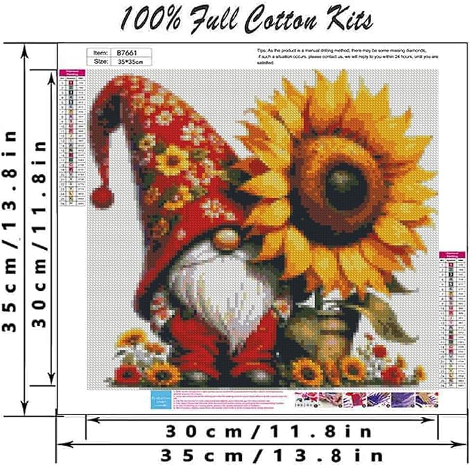 DYAIANGMU Stamping Cross Stitch Kit, Gnome Sunflower Cross Stitch Kit - Image 2