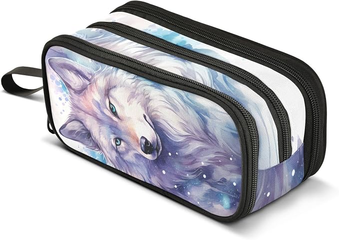 Wolf Watercolor Pencil Case Box Boys Girls Large Pencil Pouch Zipper by BOENLE-WELCOMEYOURCOMING